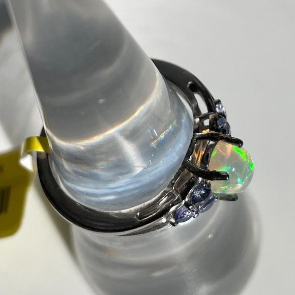 Ethiopian Welo Opal and Tanzanite Ring -- Size 5 - Picture 2 of 4